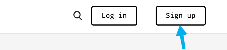Glitch.com's header, with an arrow pointing to the Sign Up button